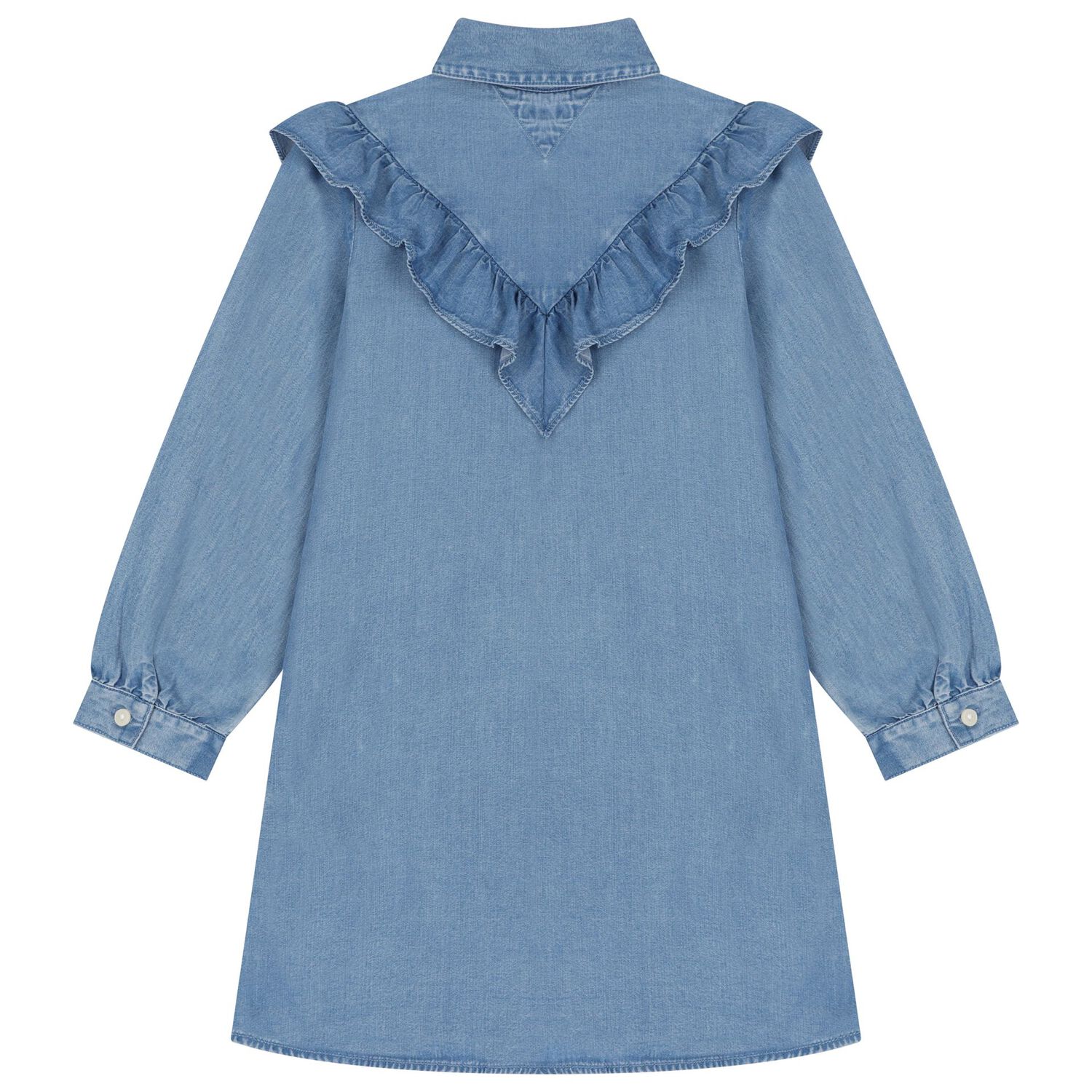 Girls Blue Ruffled Denim Dress, 1, hi-res image number null
