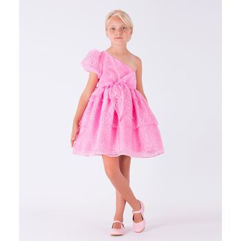 Girls Pink Floral Organza Dress