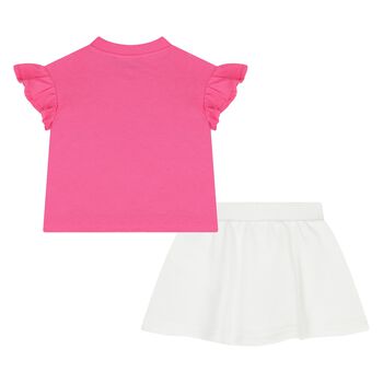 Younger Girls Pink & White Teddy Bear Logo Skirt Set