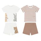 Baby Boys White & Brown Teddy Bear Shorts Set ( 2-Pack ), 2, hi-res