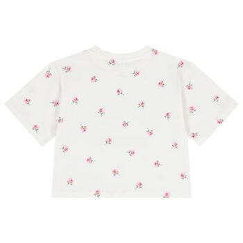 Girls White Floral Logo T-Shirt