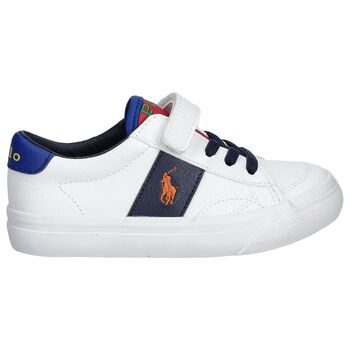 Younger Boys White Logo Trainers