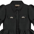 Girls Black Satin Puff Sleeve Dress, 2, hi-res