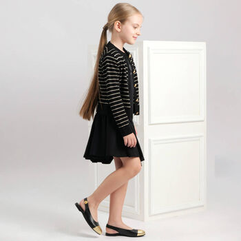 Girls Black Rhinestone Logo Dress