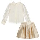 Girls Ivory & Gold Embellished Skirt Set, 1, hi-res