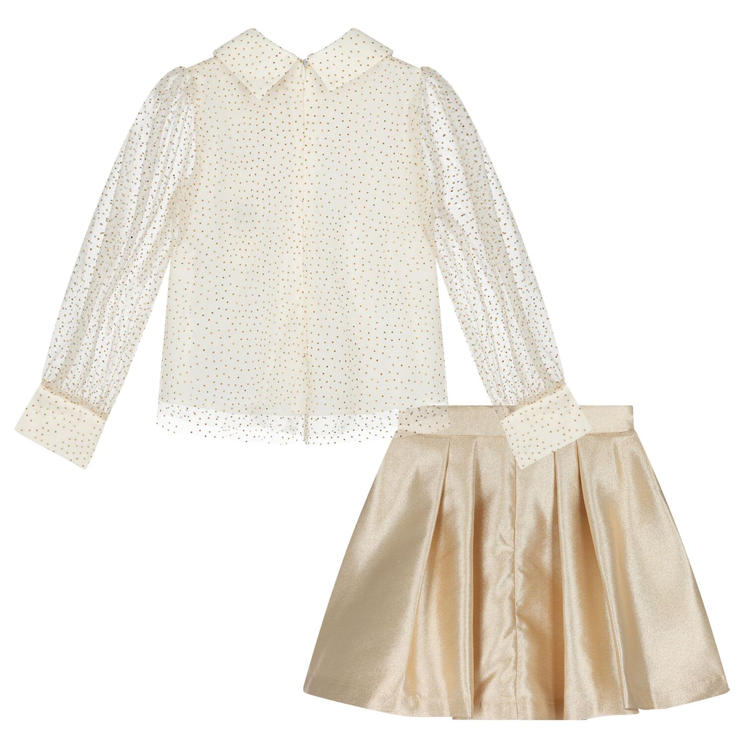 Girls Ivory & Gold Embellished Skirt Set, 1, hi-res