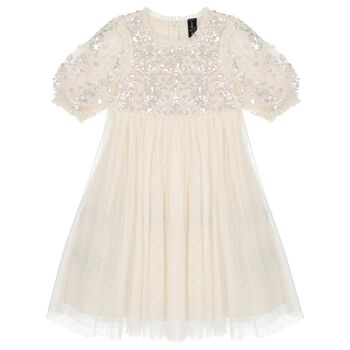 Girls Ivory Sequin & Tulle Dress