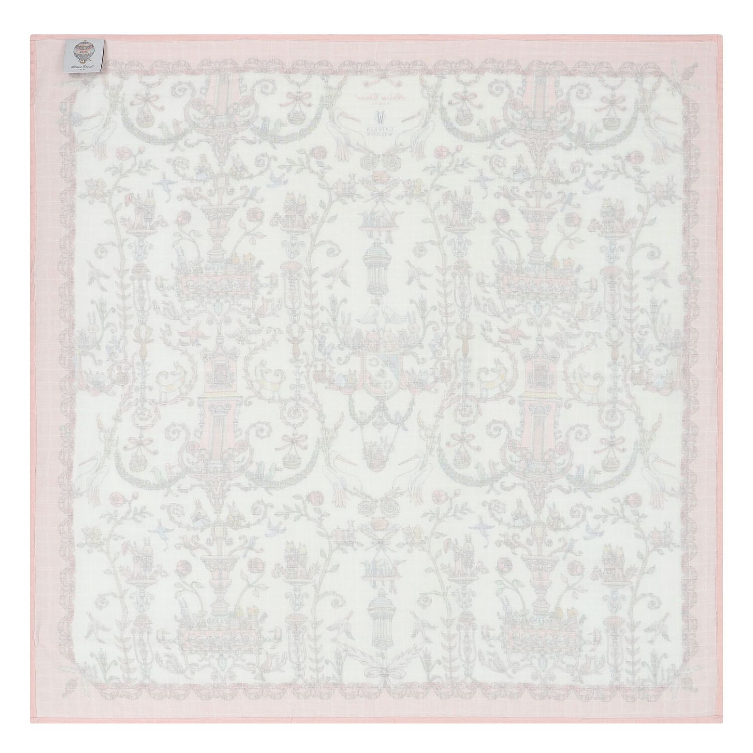 Ivory & Pink Toile de Jouy Swaddle Carré Blanket, 1, hi-res image number null