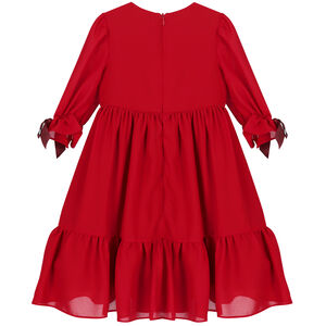 Girls Red Pleated Chiffon Dress
