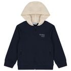 Boys Navy Blue & Beige Hooded Zip Up Top, 1, hi-res
