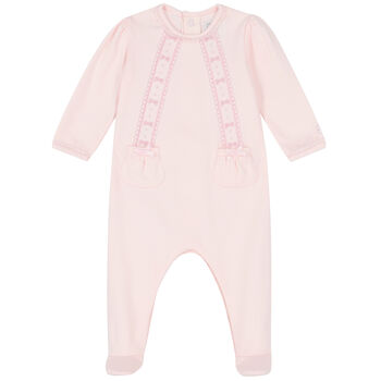 Baby Girls Pink Embroidered Babygrow