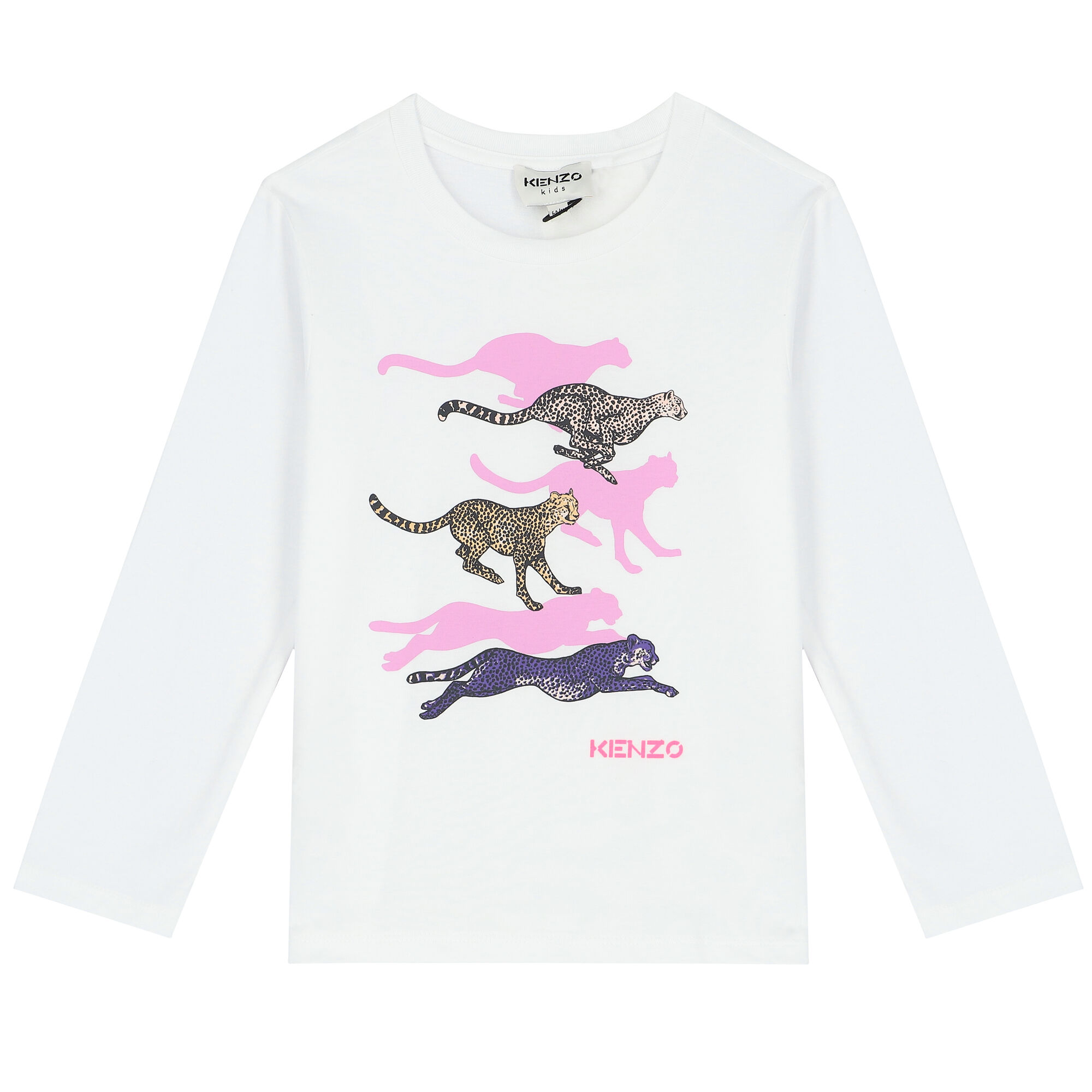 KENZO KIDS Girls White Cheetah T Shirt Junior Couture USA