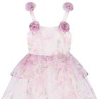 Girls Pink Foral Flared Dress, 1, hi-res