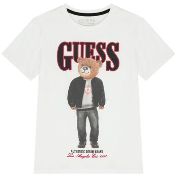 Boys White Teddy Bear Logo T-Shirt