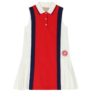 Girls White & Red Polo Dress