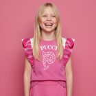 Girls Pink Logo Ruffled T-Shirt, 1, hi-res
