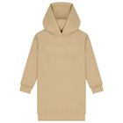 Girls Beige Logo Hooded Dress, 1, hi-res