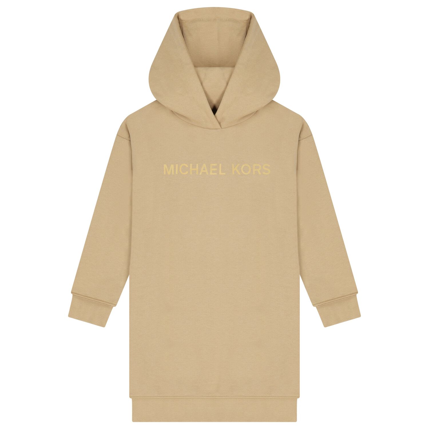Girls Beige Logo Hooded Dress, 1, hi-res