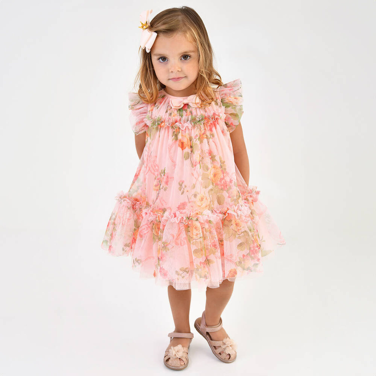 Baby Girls Pink Rose Tulle Dress, 3, hi-res image number null