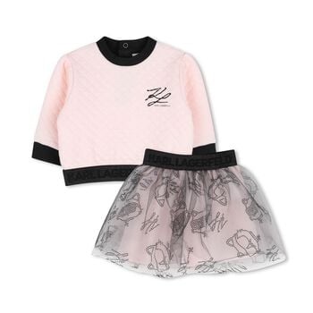 Younger Girls Pink & Black Logo Tulle Skirt Set