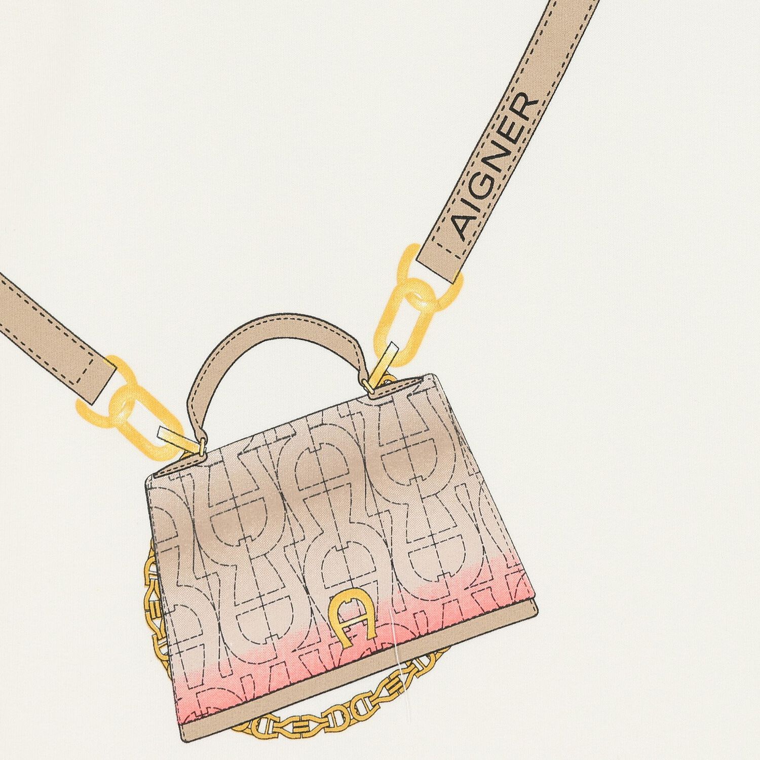 فستان بنات مكشكش بطبعة حقيبة باللون العاجي , 1, hi-res