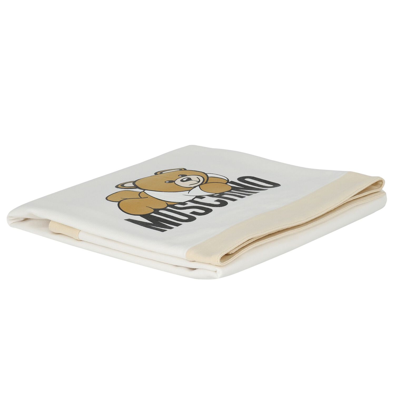 Beige & White Teddy Bear Logo Baby Blanket, 1, hi-res