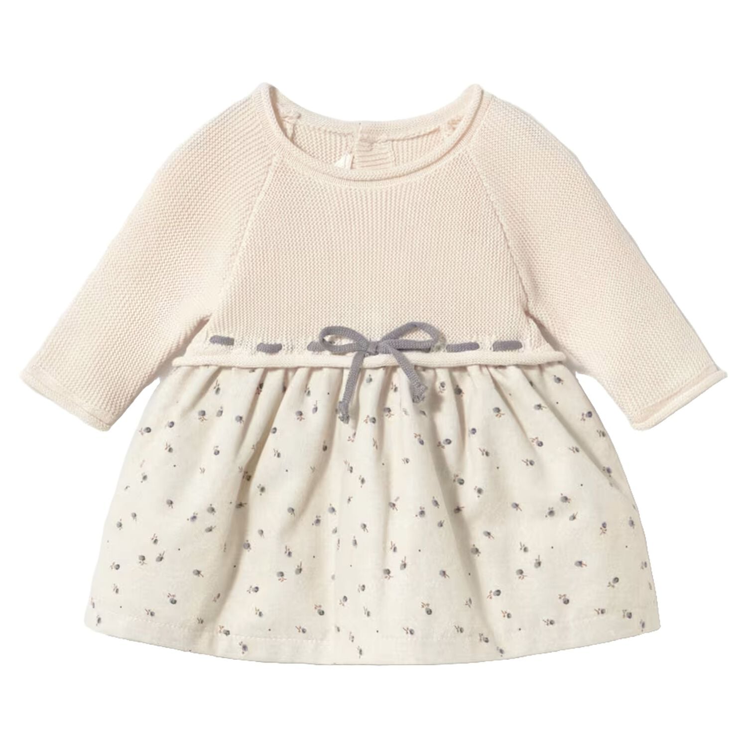 Baby Girls Ivory Knitted Dress, 1, hi-res