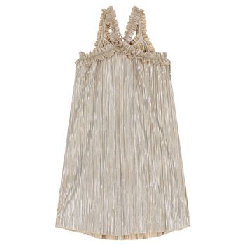 Girls Gold Metallic Pleated Dress