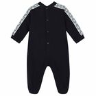 Baby Boys Navy Logo Babygrow, 1, hi-res