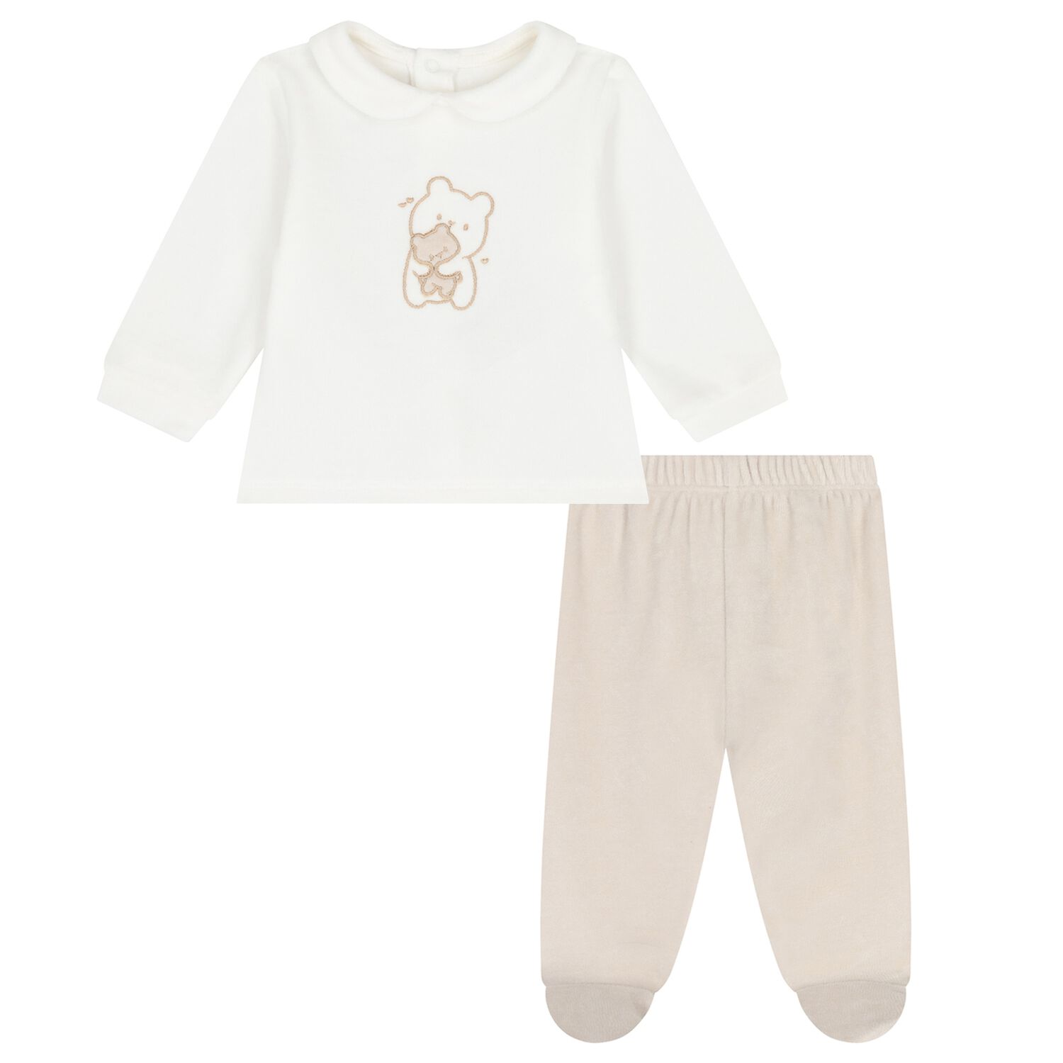 White & Beige Teddy Bear ( 2 Piece Babygrow ) , 1, hi-res