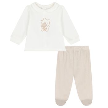 White & Beige Teddy Bear ( 2 Piece Babygrow ) 