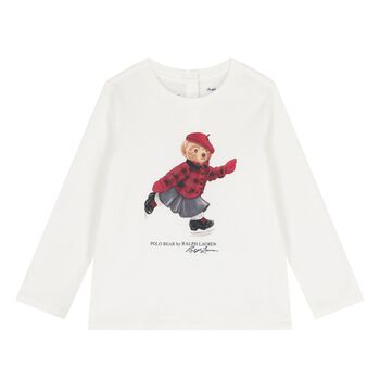 Ralph Lauren Baby Girls Ivory Polo Bear Long Sleeve Top, 1 Baby Girls Ivory Polo Bear Long Sleeve Top
