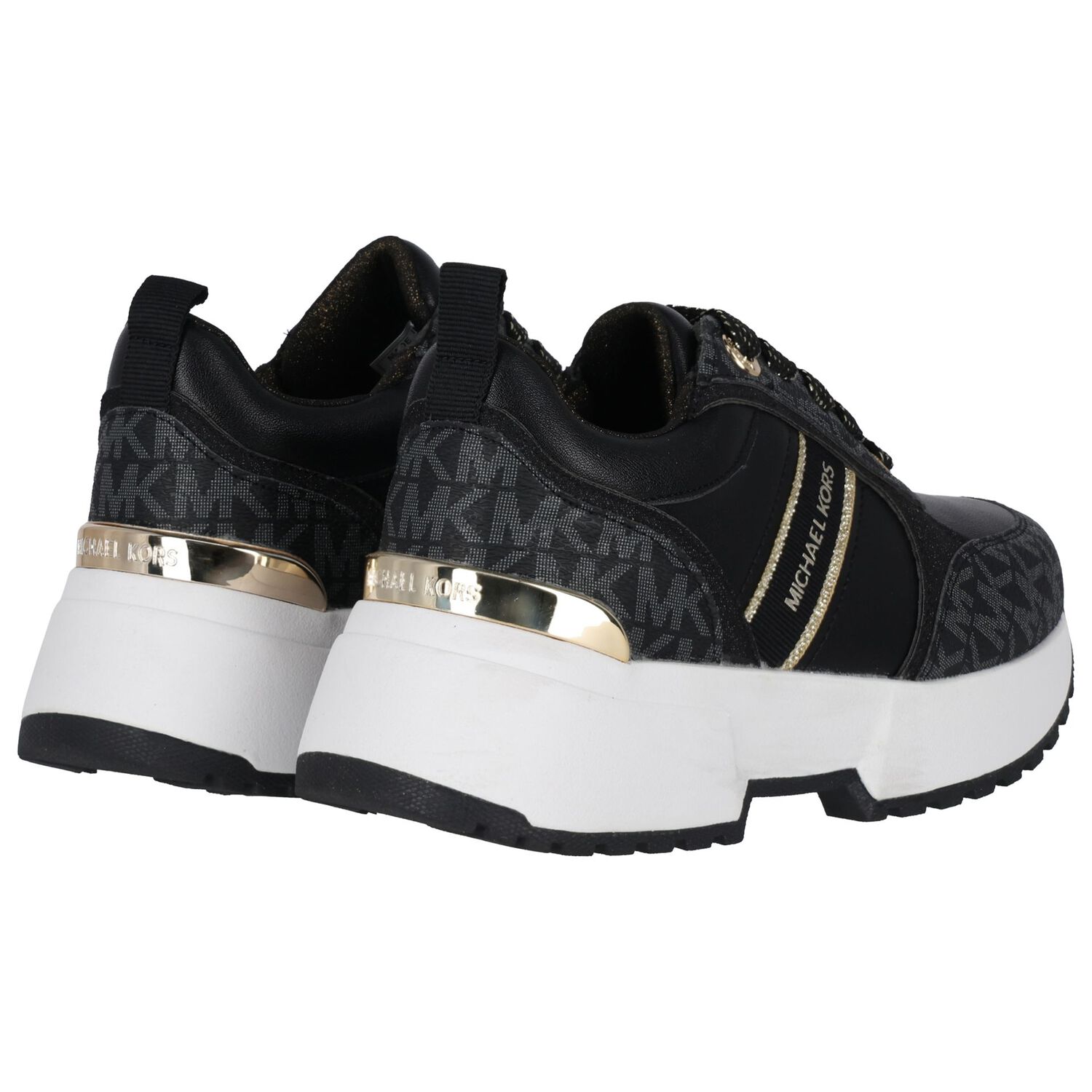 Girls Black & Gold Logo Trainers, 1, hi-res
