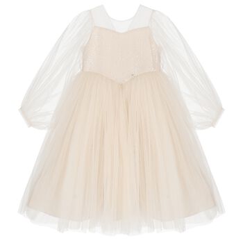 Girls Beige Bow & Tulle Ariel Dress