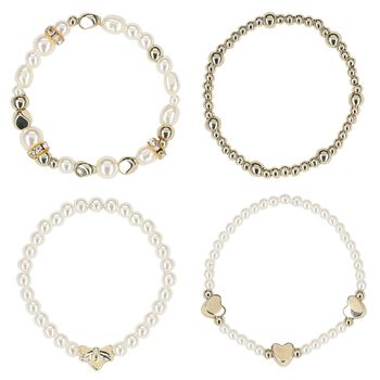 Girls White & Gold Beaded Bracelets (4 Pack)