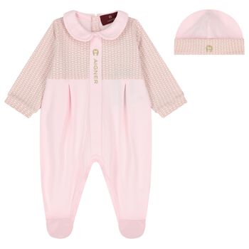 Baby Girls Pink Logo Babygrow & Hat Gift Set