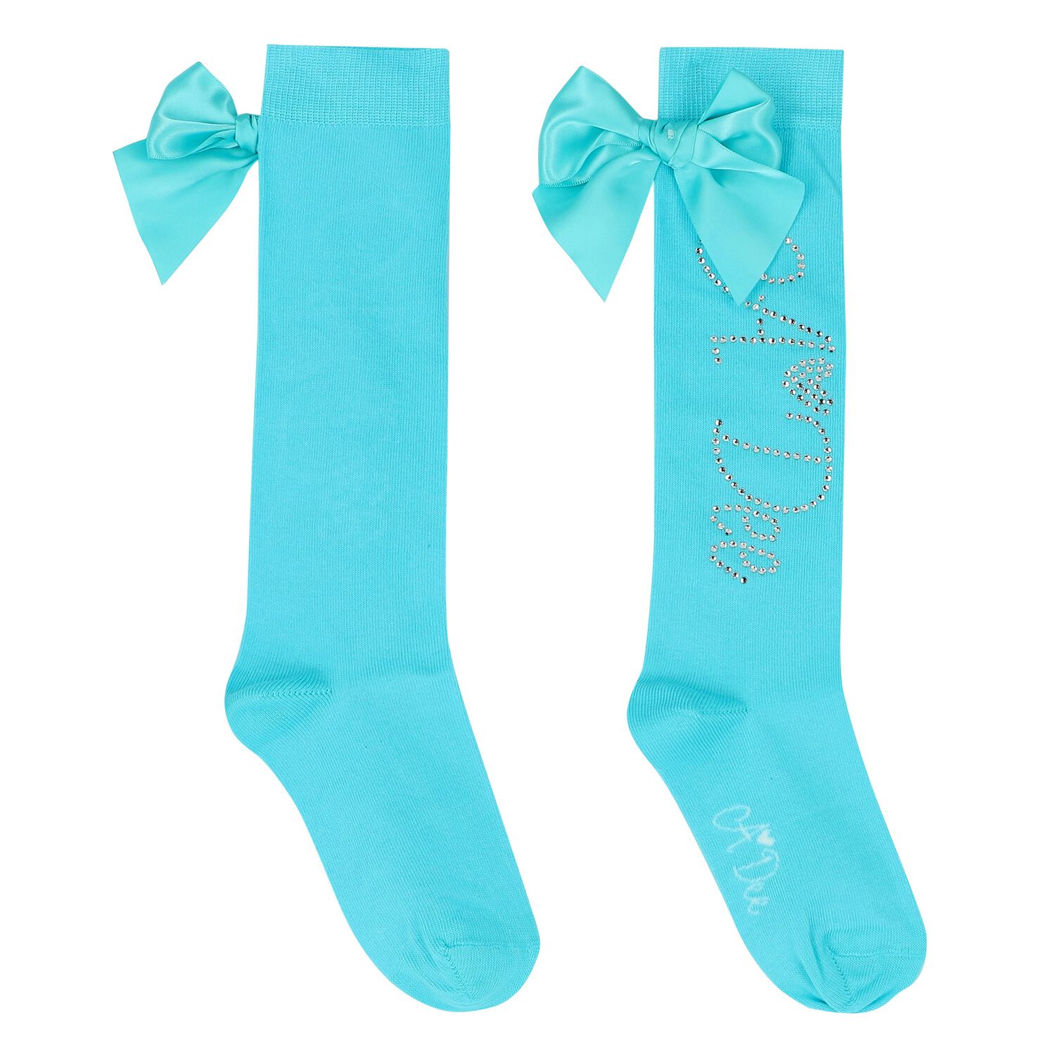 Girls Blue Logo Bow Socks, 1, hi-res