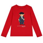 Girls Red Logo Polo Bear Long Sleeve Top, 2, hi-res