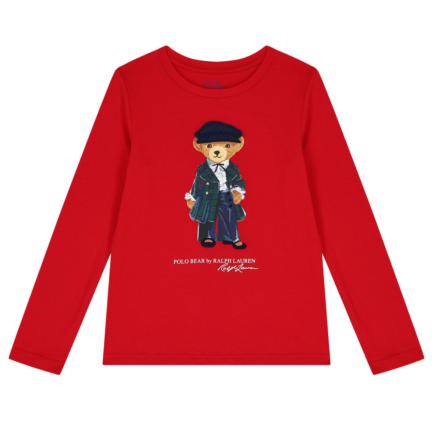 Girls Red Logo Polo Bear Long Sleeve Top, 2, hi-res image number null
