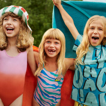 Girls Blue & Pink Logo Swimsuit