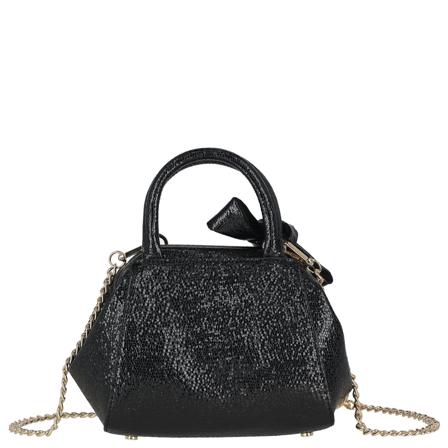 Girls Black Faux Leather Handbag ( 21cm ), 1, hi-res