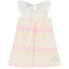 Girls White & Yellow Zig Zag Striped Dress, 1, hi-res