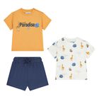 Younger Boys White, Orange & Blue Shorts Set, 2, hi-res