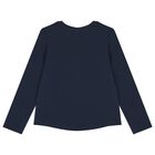 Girls Navy Blue Logo Long Sleeve Top, 4, hi-res