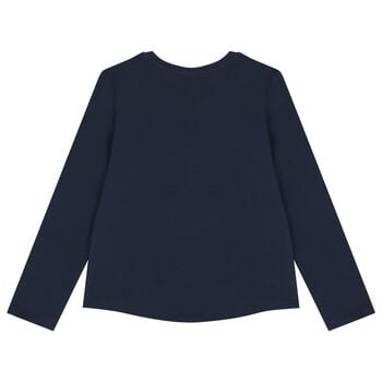 Girls Navy Blue Logo Long Sleeve Top