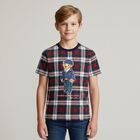 Boys Red & Navy Blue Logo Tartan T-Shirt, 1, hi-res