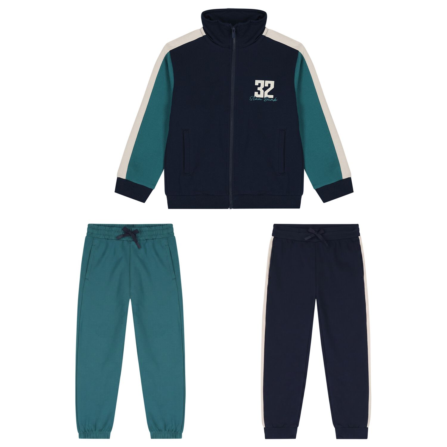 Boys Green & Navy Blue Tracksuit Set ( 3 Piece ), 1, hi-res