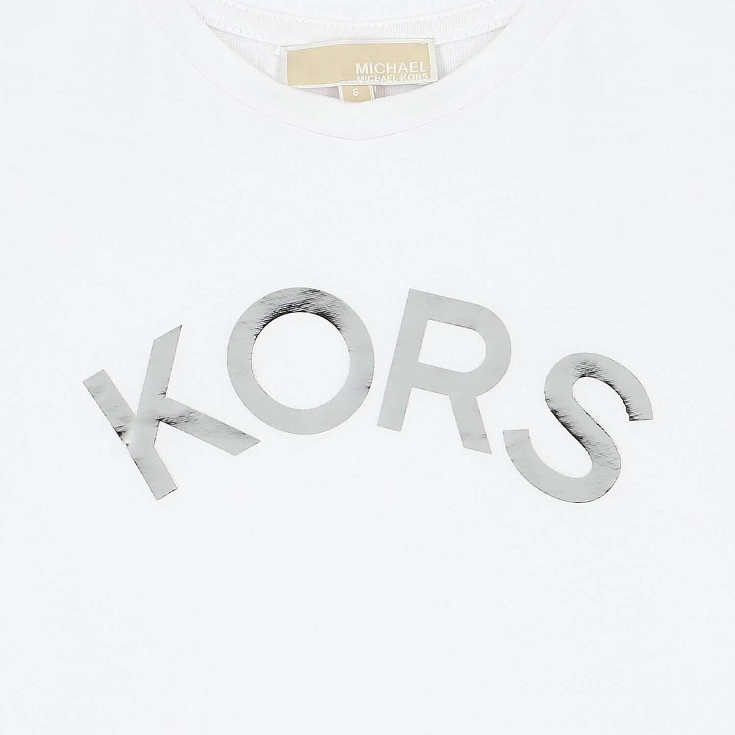 تيشيرت بالشعار باللون الفضي و الابيض للبنات, 1, hi-res