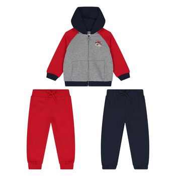 Younger Boys Red, Grey & Navy Blue Tracksuit Set