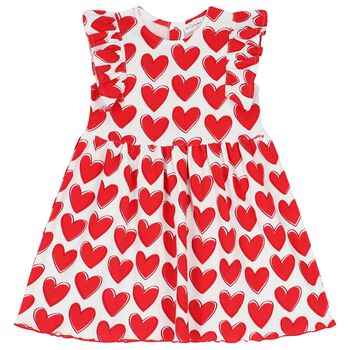 Girls White & Red Heart Dress